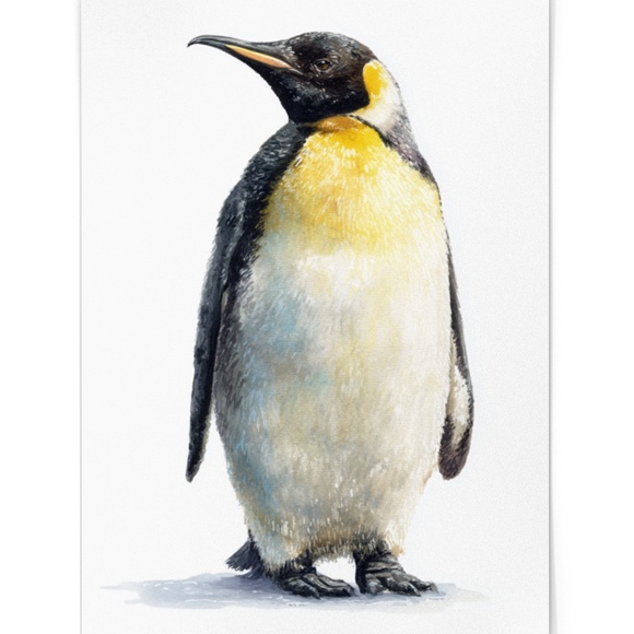Watercolor Emperor Penguin Portrait Wall Art Print, Unframed - Regal Arctic - Picture 2 of 7